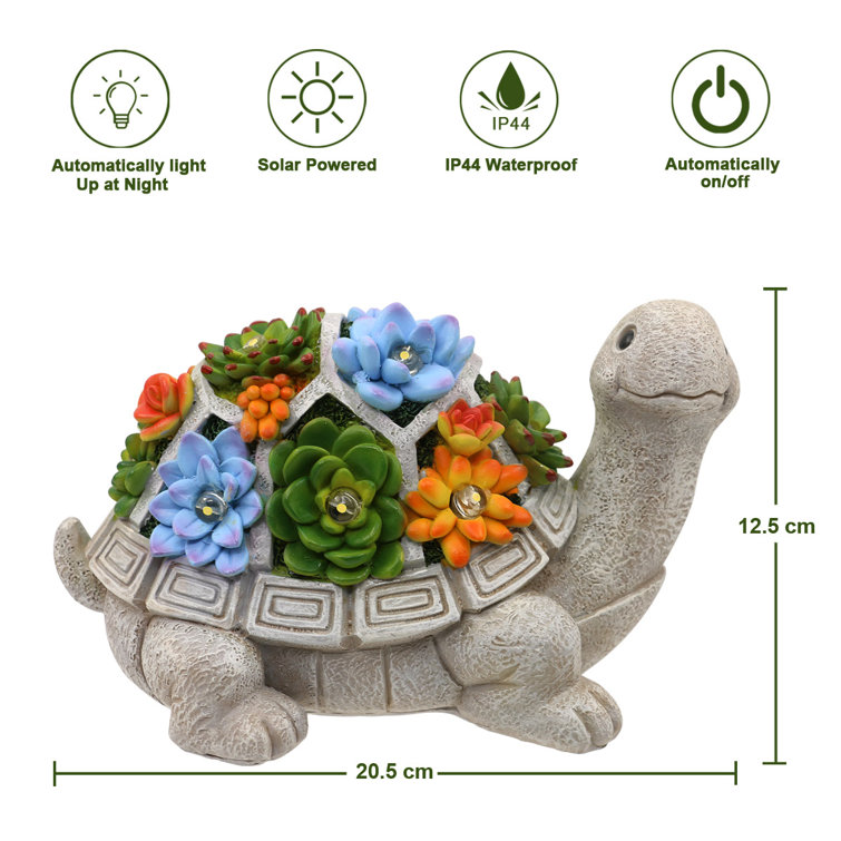 7 LED Lights - Solar Outdoor Lawn Decor Garden Tortoise Statue with  Succulent